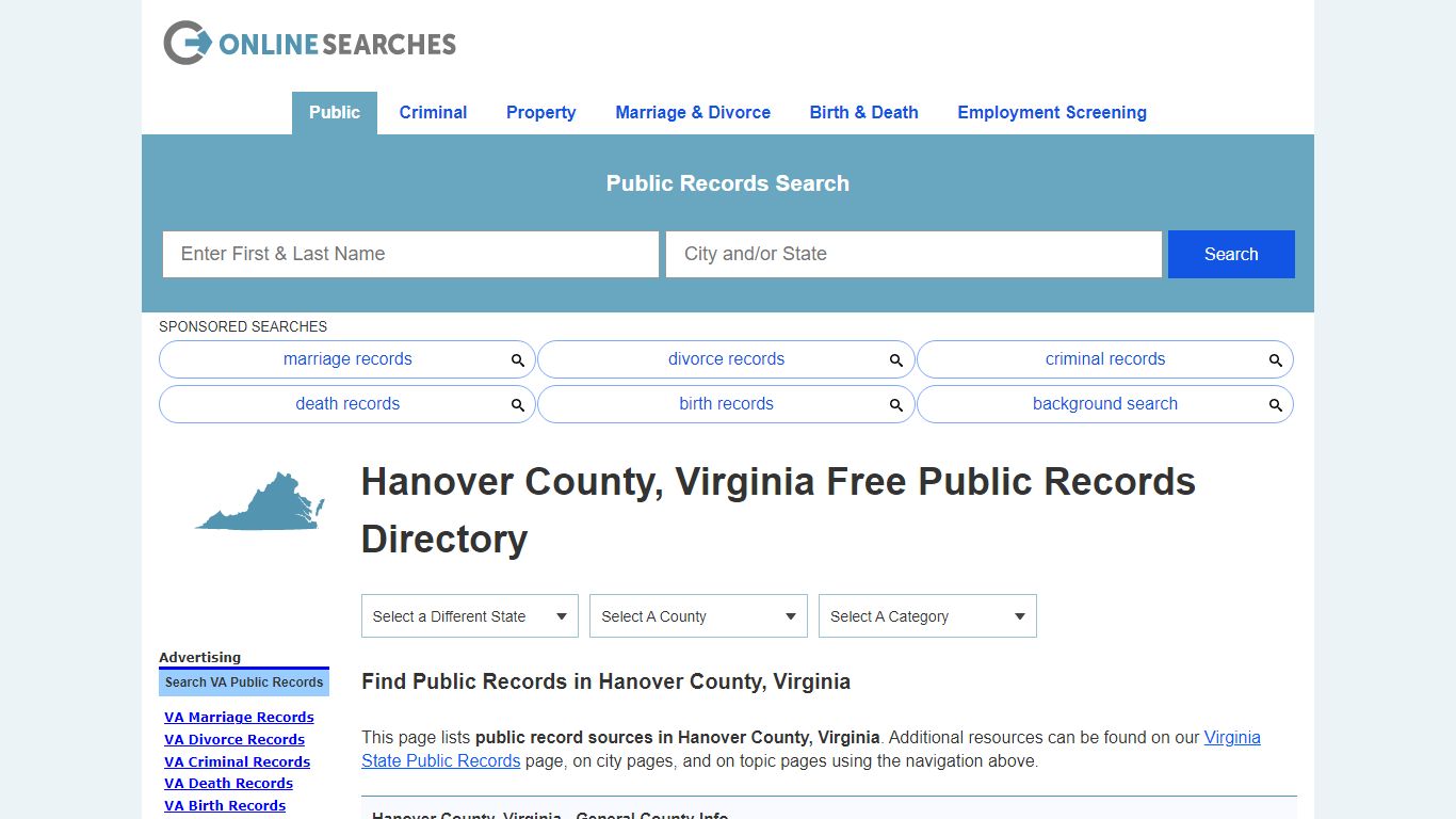 Hanover County, Virginia Public Records Directory