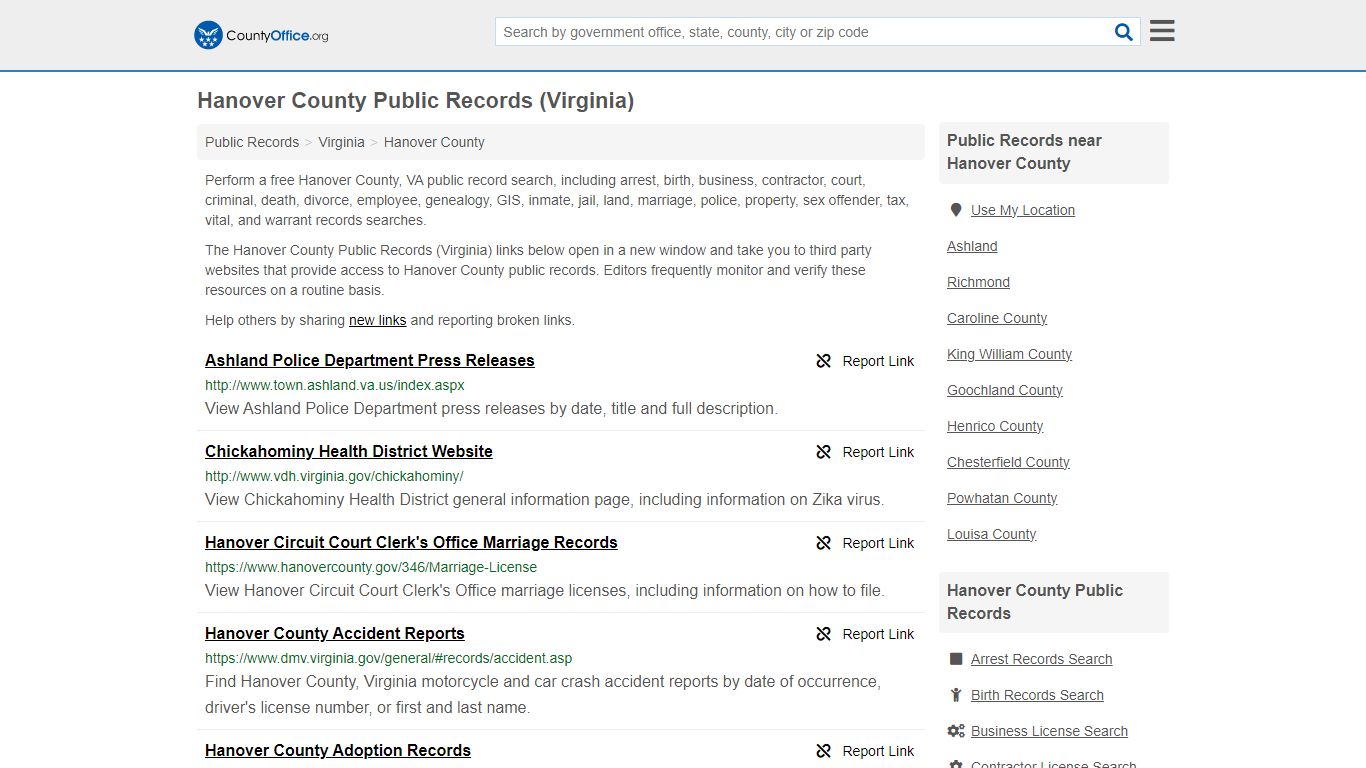 Public Records - Hanover County, VA (Business, Criminal, GIS, Property ...